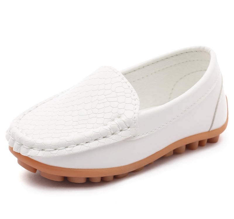 LONSOEN Toddler/Little Kid Boys Girls Soft Synthetic Leather Loafer Slip-On Boat-Dress Shoes/Sneakers,White,SHF103 CN22 - Image 1